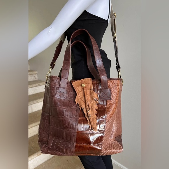 AMBROSI ABRIANNA Large Crocodile Snakeskin Tote Crossbody Bag Handbag - Picture 13 of 14